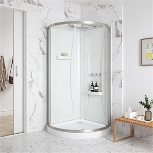 Breeze 44&quot Round Corner Shower Kit Satin Nickel Clear Sliding Door Acrylic Base