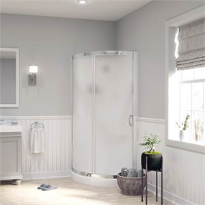 Breeze 33&quot Round Corner Shower Kit Chrome Frosted Sliding Door Acrylic Base
