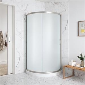 Breeze 33 in Round Corner Shower Kit Satin Nickel Frosted Sliding Door Base
