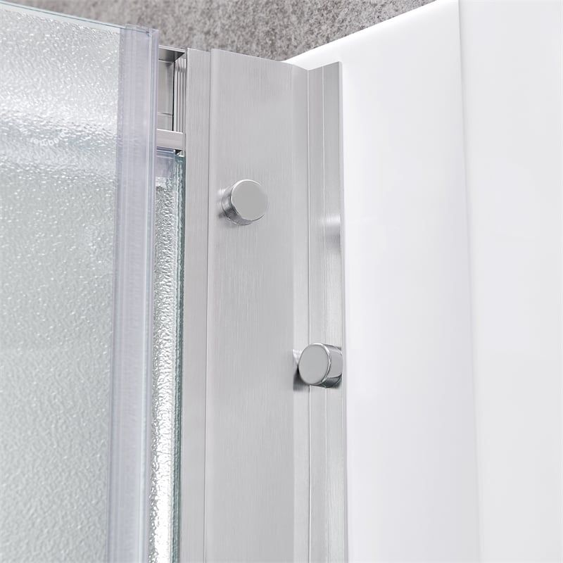 Breeze 33 in Round Corner Shower Kit Satin Nickel Frosted Sliding Door Base