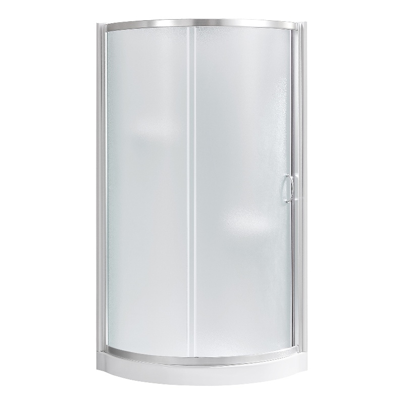 Breeze 33 in Round Corner Shower Kit Satin Nickel Frosted Sliding Door Base