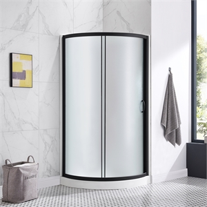 Breeze 35&quot Round Corner Shower Kit Black Frosted Sliding Door Acrylic Base