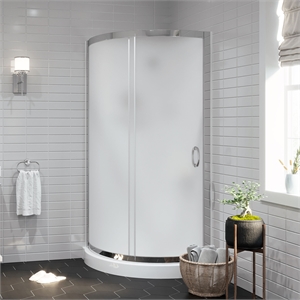 Breeze 35&quot Round Corner Shower Kit Chrome Frosted Sliding Door Acrylic Base
