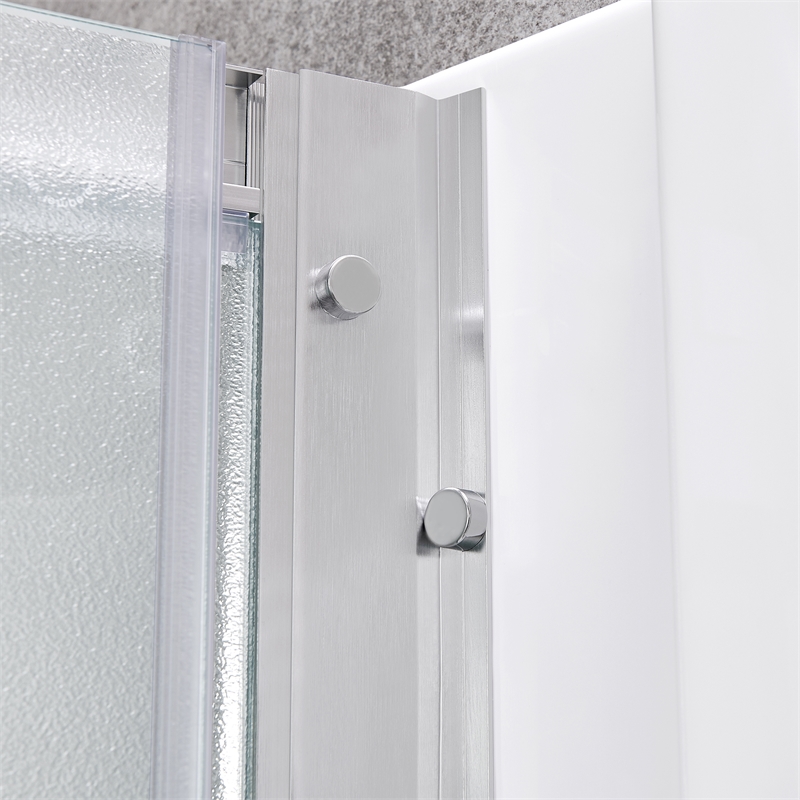 Breeze 35 in Round Corner Shower Kit Satin Nickel Frosted Sliding Door Base