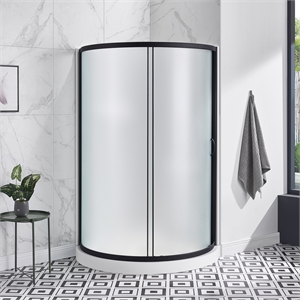 Breeze 40&quot Round Corner Shower Kit Black Frosted Sliding Door Acrylic Base