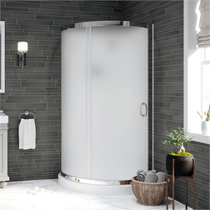 Breeze 40&quot Round Corner Shower Kit Chrome Frosted Sliding Door Acrylic Base
