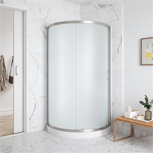 Breeze 40 in Round Corner Shower Kit Satin Nickel Frosted Sliding Door Base