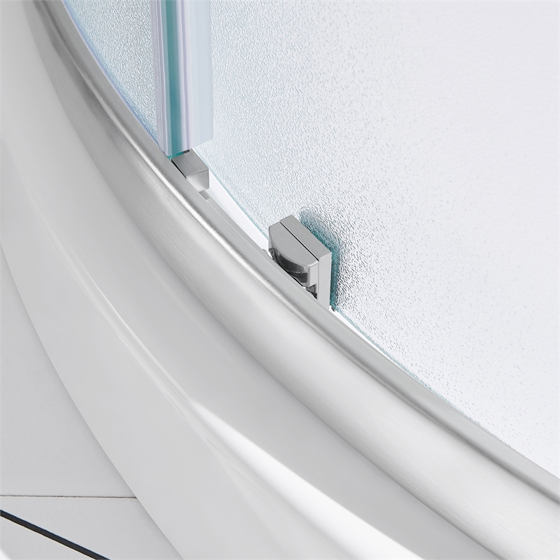 Breeze 40 in Round Corner Shower Kit Satin Nickel Frosted Sliding Door Base