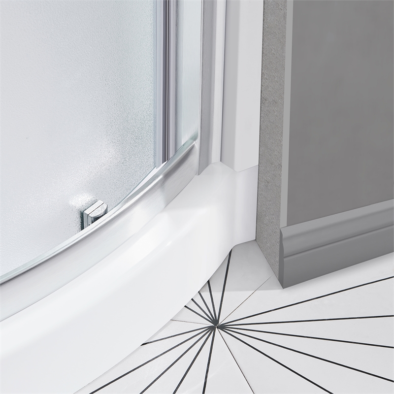 Breeze 40 in Round Corner Shower Kit Satin Nickel Frosted Sliding Door Base