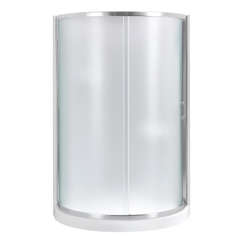 Breeze 40 in Round Corner Shower Kit Satin Nickel Frosted Sliding Door Base