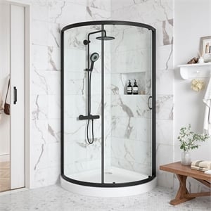 Breeze 33&quot Round Corner Shower Kit Black Clear Sliding Door Base Only