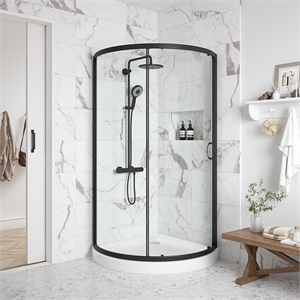 Breeze 35&quot Round Corner Shower Kit Black Clear Sliding Door Base Only