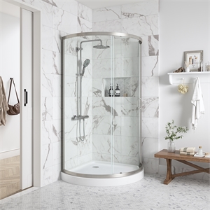 Breeze 40&quot Round Corner Shower Kit Satin Nickel Clear Sliding Door Base Only