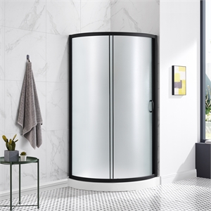 Breeze 35&quot Round Corner Shower Kit Black Frosted Sliding Door Base Only