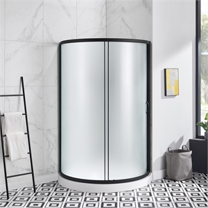 Breeze 40&quot Round Corner Shower Kit Black Frosted Sliding Door Base Only