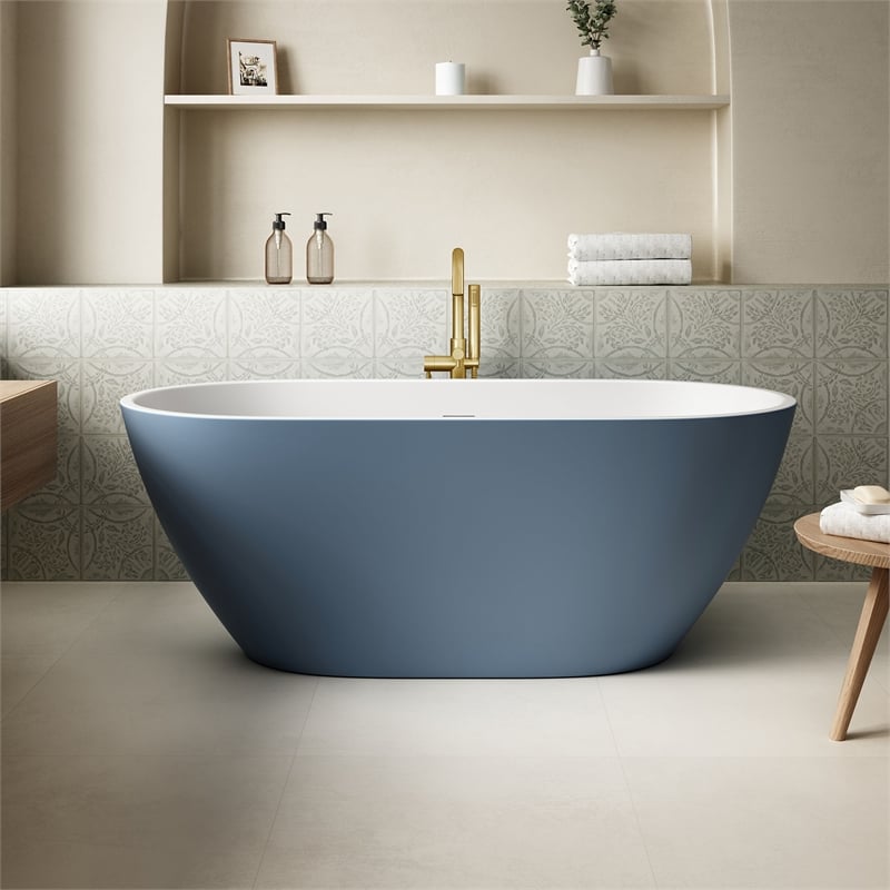 OVE Ayago 59 in. Freestanding Chambray Bathtub Kit Gold Hardware