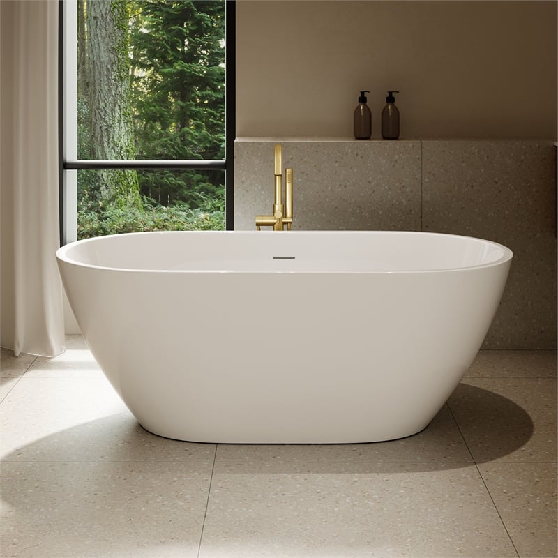 OVE Ayago 59 in. Freestanding White Bathtub Kit Gold Hardware