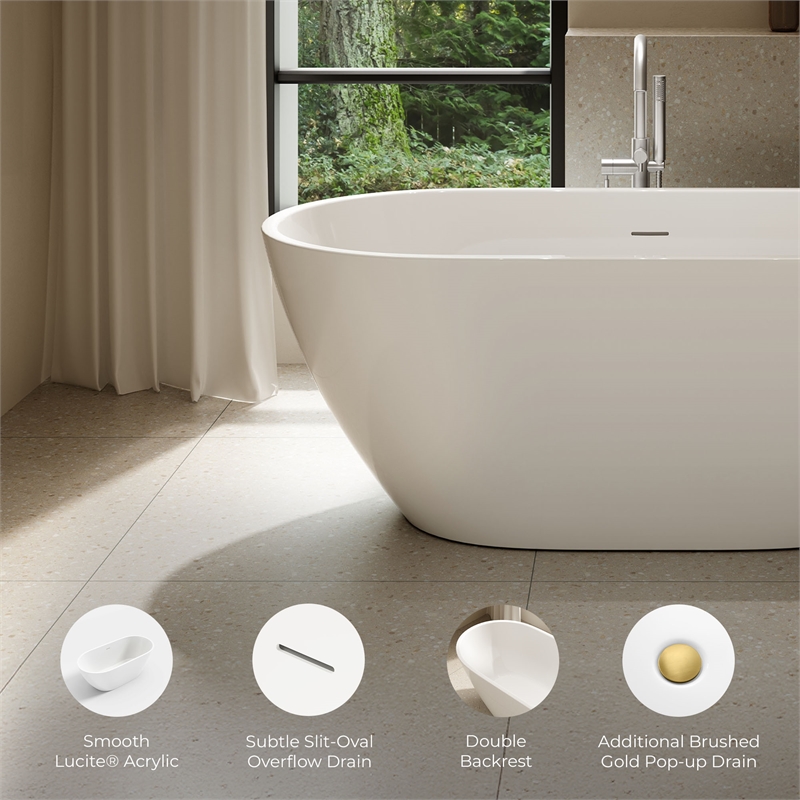 OVE Ayago 59 in. Freestanding White Bathtub Kit Gold Hardware