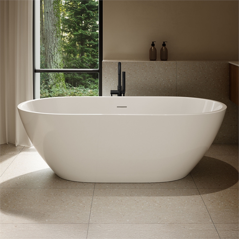 OVE Ayago 66 in. Freestanding White Bathtub Kit Black Hardware