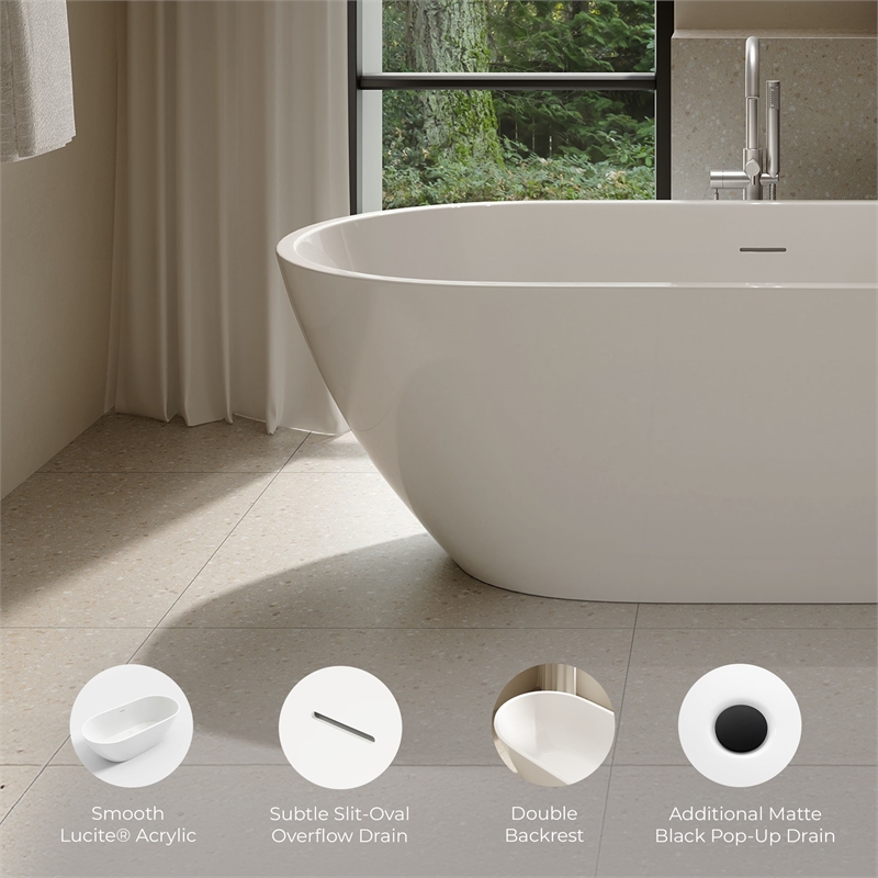 OVE Ayago 66 in. Freestanding White Bathtub Kit Black Hardware