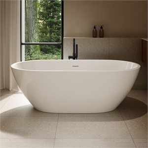 OVE Ayago 66 in. Freestanding White Bathtub Kit Black Hardware