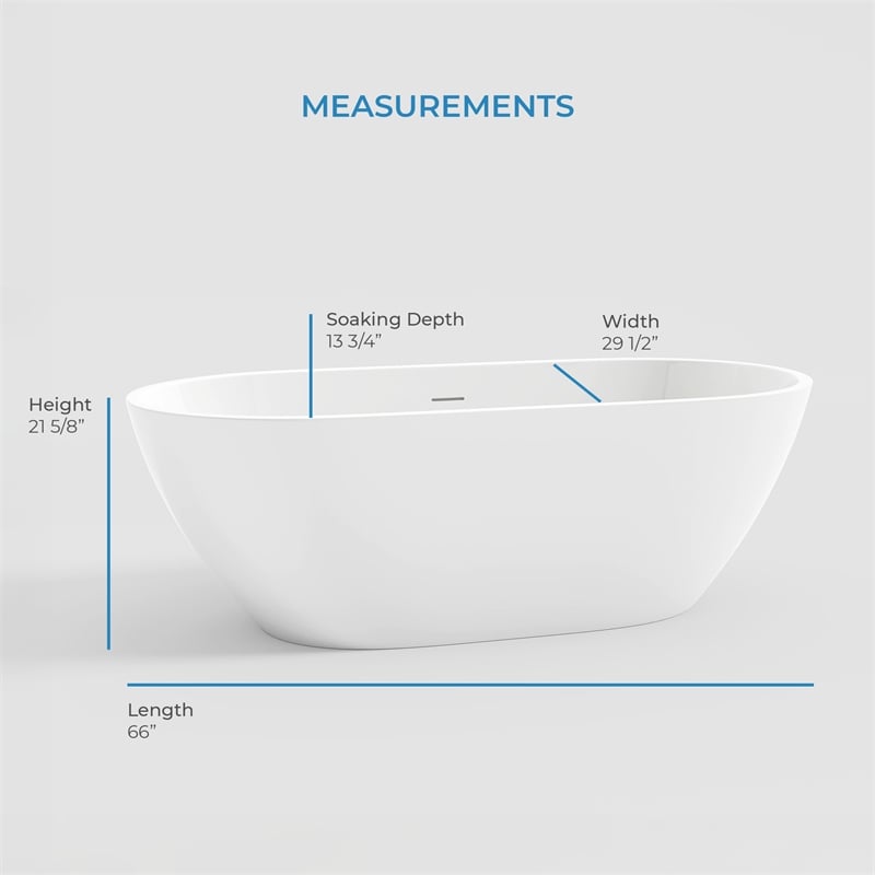 OVE Ayago 66 in. Freestanding White Bathtub Kit Black Hardware