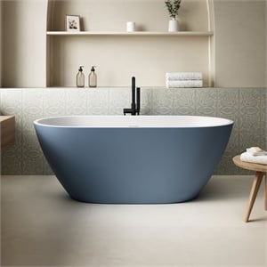 OVE Ayago 59 in. Freestanding Chambray Bathtub Kit Black Hardware