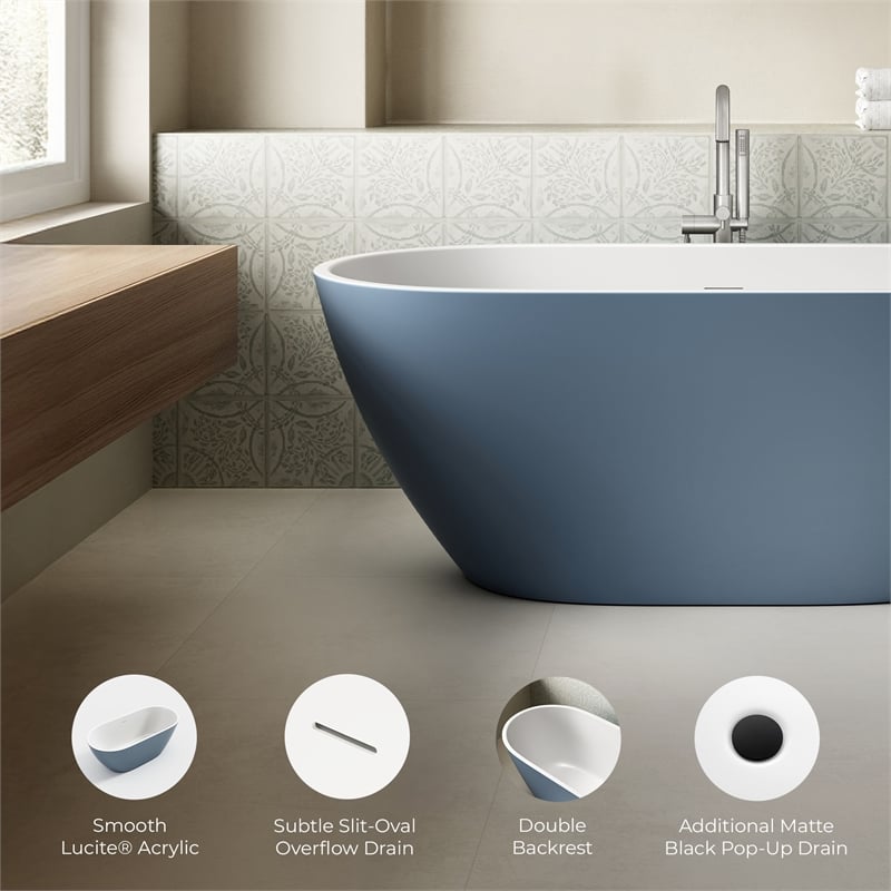 OVE Ayago 59 in. Freestanding Chambray Bathtub Kit Black Hardware