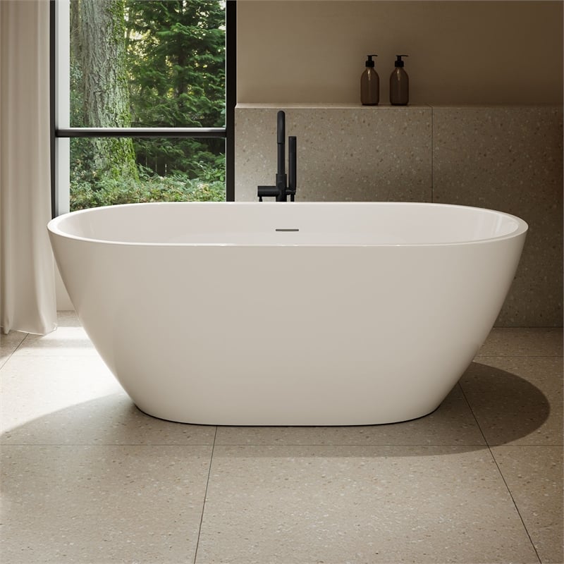 OVE Ayago 59 in. Freestanding White Bathtub Kit Black Hardware