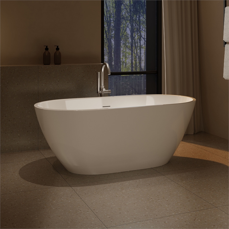 OVE Ayago 59 in. Freestanding White Bathtub Kit Black Hardware