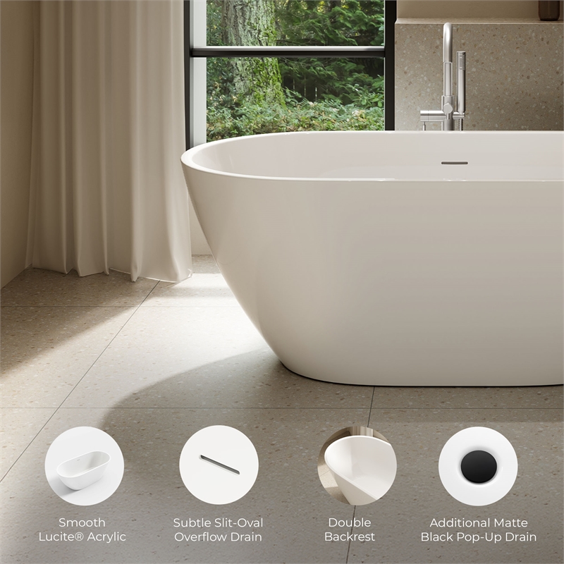 OVE Ayago 59 in. Freestanding White Bathtub Kit Black Hardware