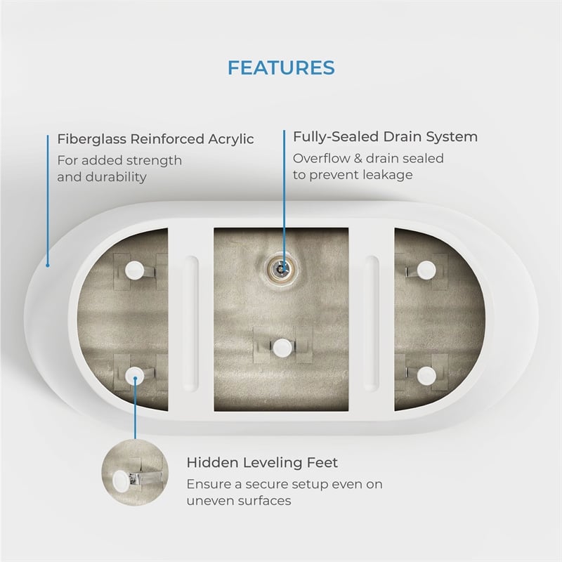 OVE Ayago 59 in. Freestanding White Bathtub Kit Black Hardware