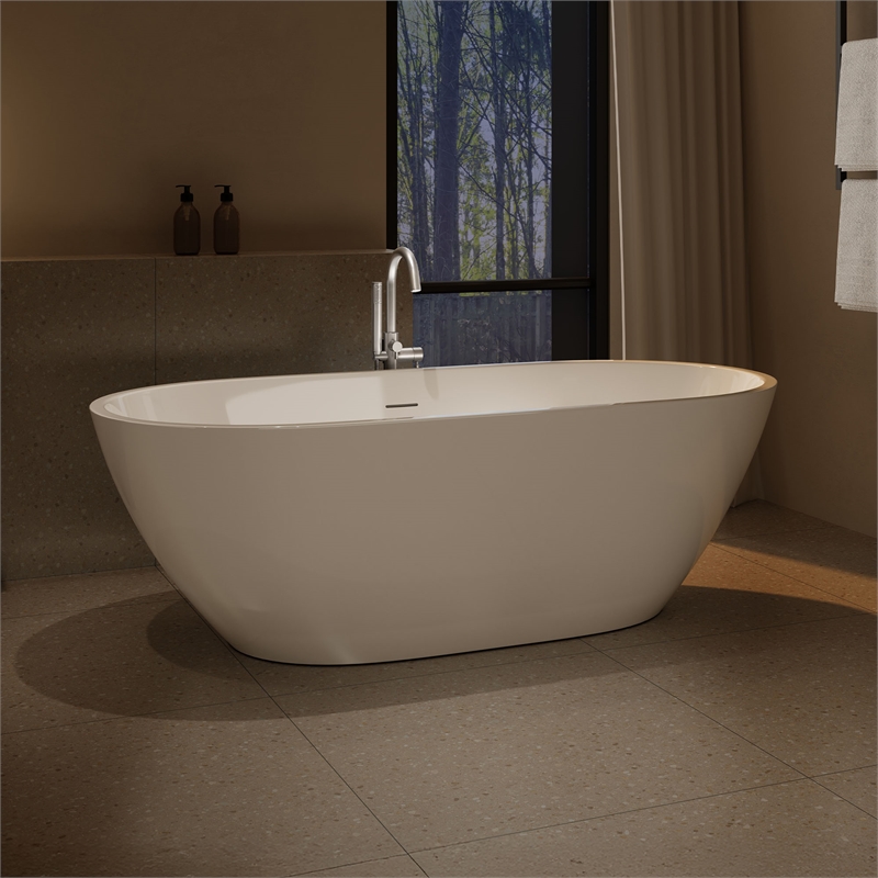 OVE Ayago 66 in. Freestanding White Bathtub Kit Nickel Hardware