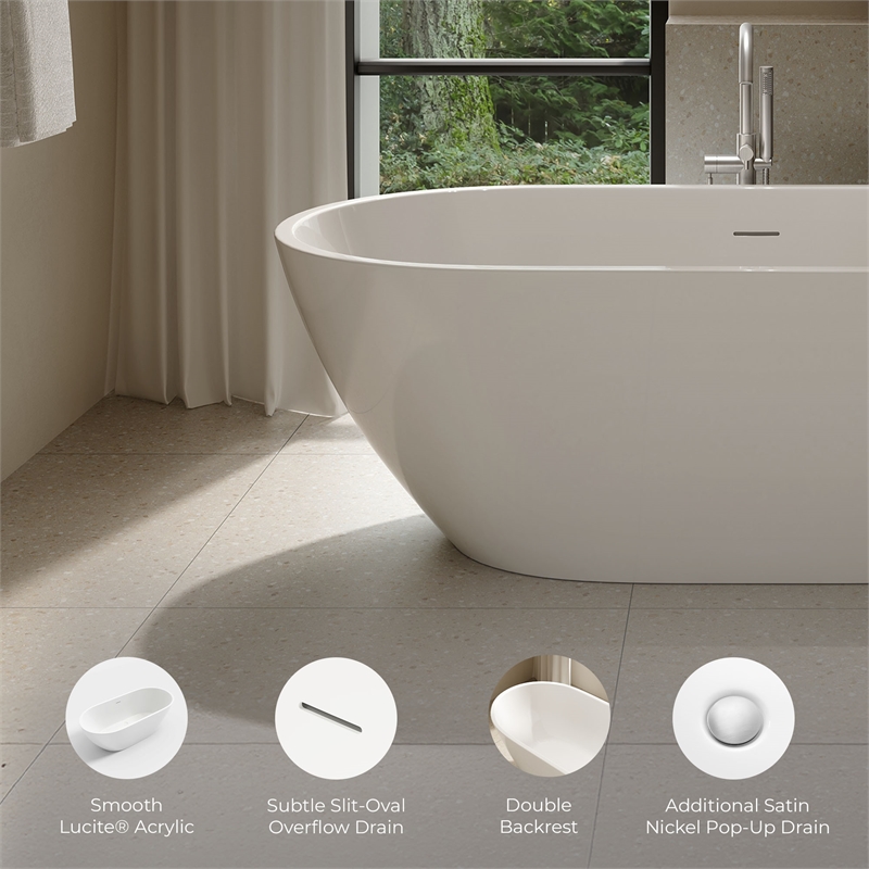 OVE Ayago 66 in. Freestanding White Bathtub Kit Nickel Hardware