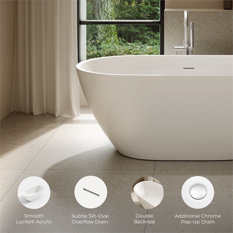 OVE Ayago 59 in. Freestanding White Bathtub Kit Chrome Hardware