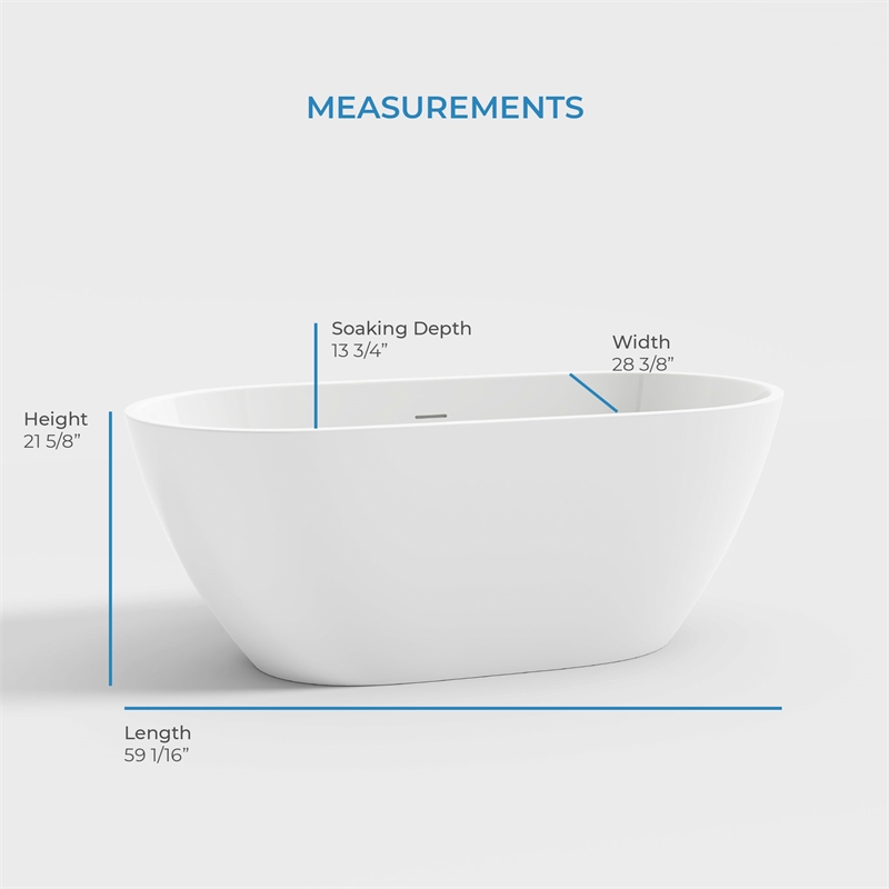 OVE Ayago 59 in. Freestanding White Bathtub Kit Chrome Hardware