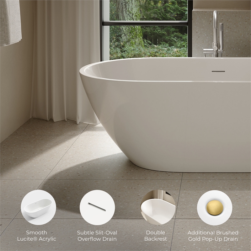 OVE Ayago 66 in. Freestanding White Bathtub Kit Gold Hardware