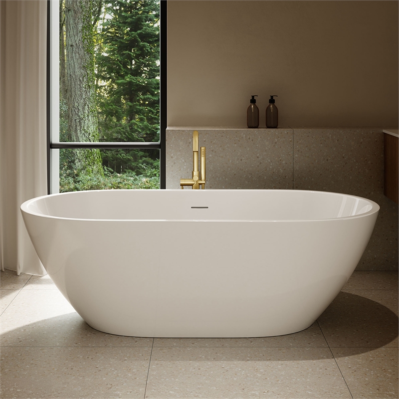 OVE Ayago 66 in. Freestanding White Bathtub Kit Gold Hardware