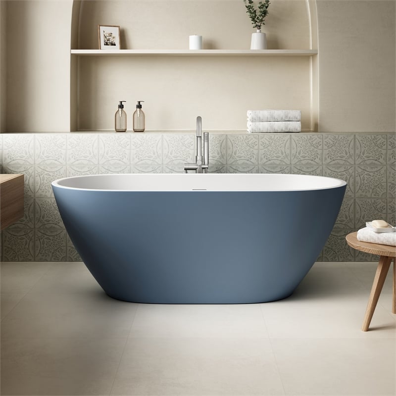 OVE Ayago 59 in. Freestanding Chambray Bathtub Kit Nickel Hardware