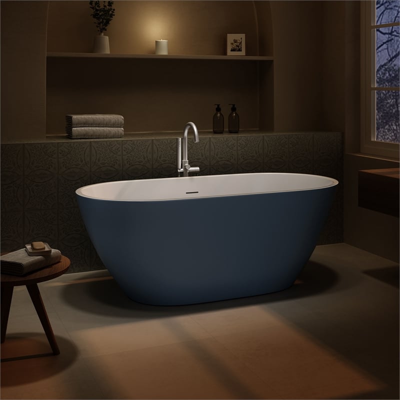 OVE Ayago 59 in. Freestanding Chambray Bathtub Kit Nickel Hardware