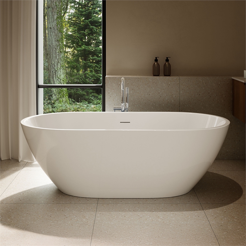 OVE Ayago 66 in. Freestanding White Bathtub Kit Chrome Hardware