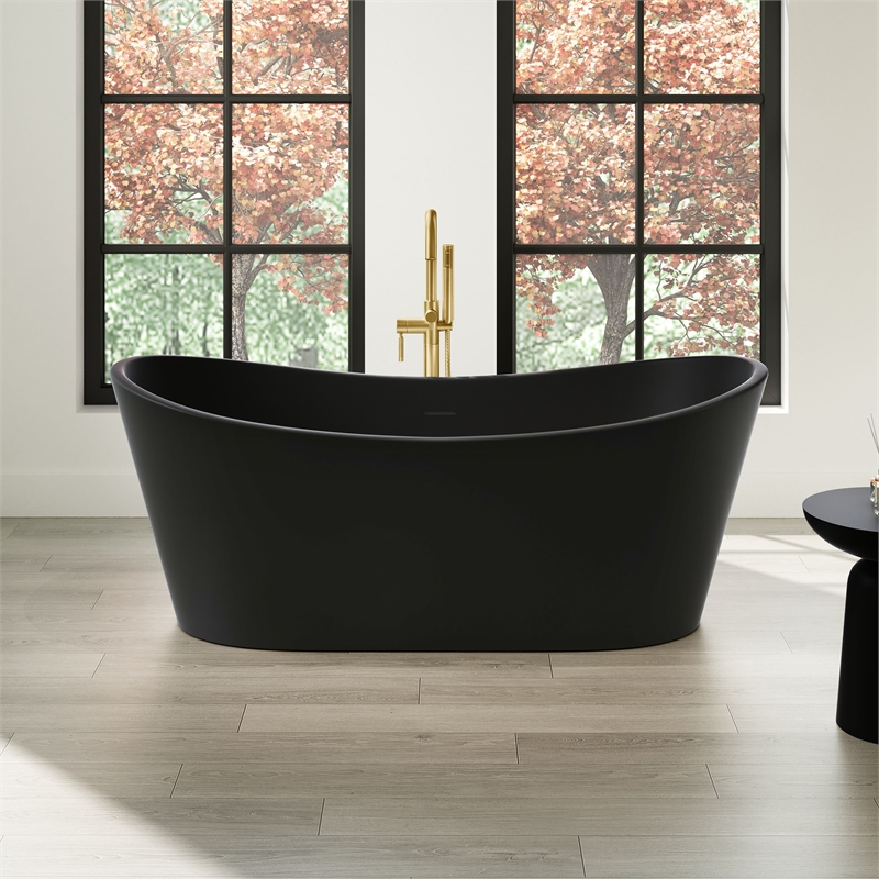 OVE Herschel 60 in. Freestanding Black Bathtub Kit Gold Hardware