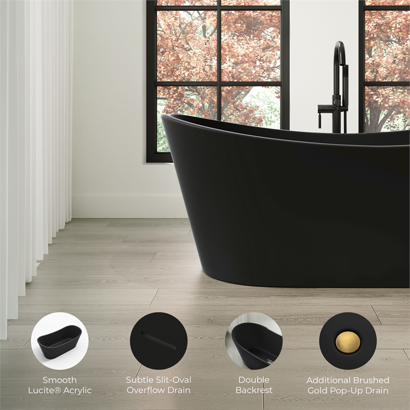 OVE Herschel 60 in. Freestanding Black Bathtub Kit Gold Hardware