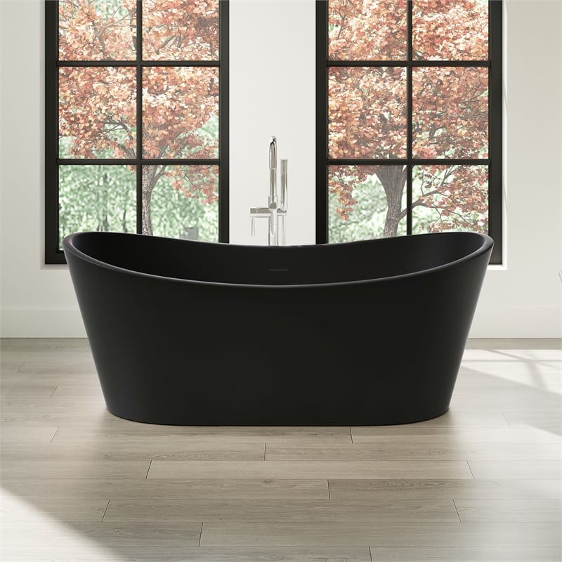 OVE Herschel 60 in. Freestanding Black Bathtub Kit Nickel Hardware