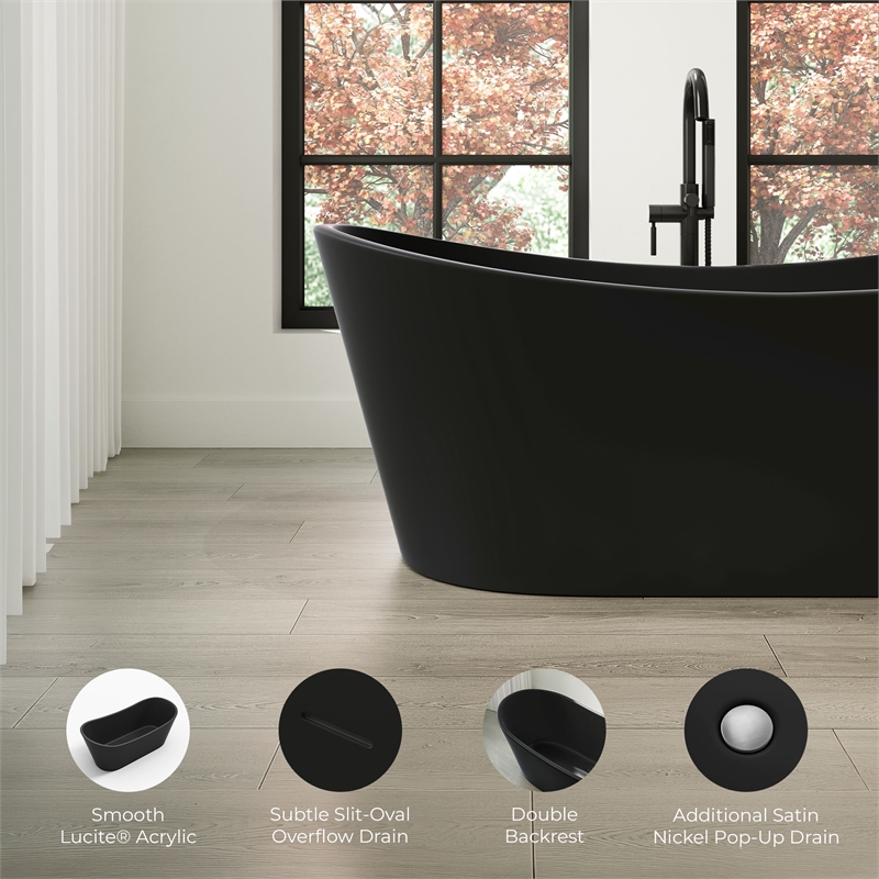 OVE Herschel 60 in. Freestanding Black Bathtub Kit Nickel Hardware