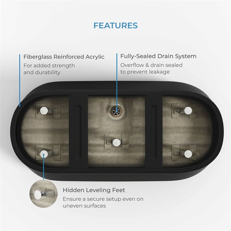 OVE Herschel 60 in. Freestanding Black Bathtub Kit Nickel Hardware