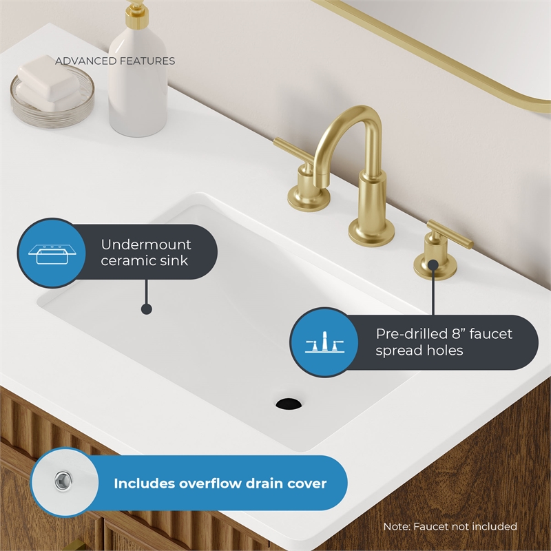 OVE Juliette 36 in. Warm Walnut Bathroom Vanity with White Countertop