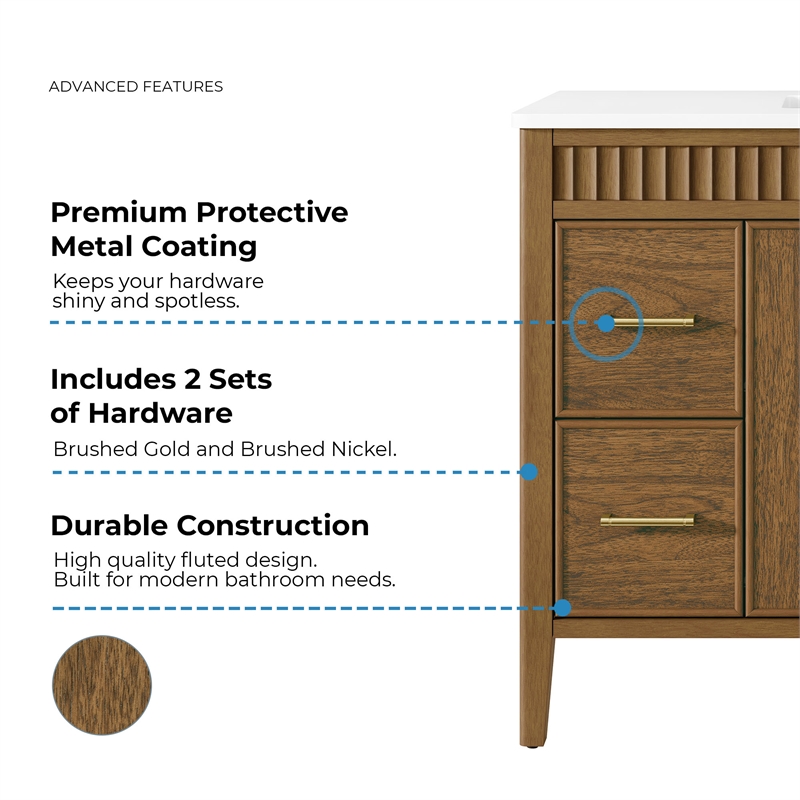 OVE Juliette 36 in. Warm Walnut Bathroom Vanity with White Countertop