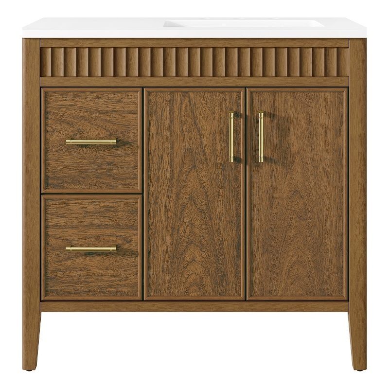 OVE Juliette 36 in. Warm Walnut Bathroom Vanity with White Countertop