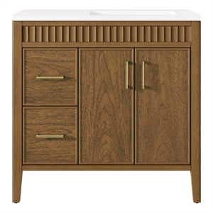 OVE Juliette 36 in. Warm Walnut Bathroom Vanity with White Countertop